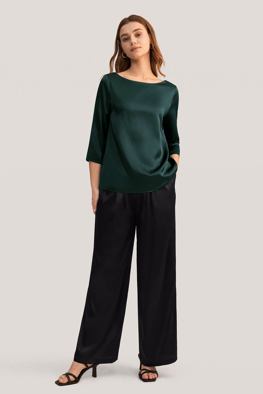 3/4 Mouw Boot Hals Zijde Blouse