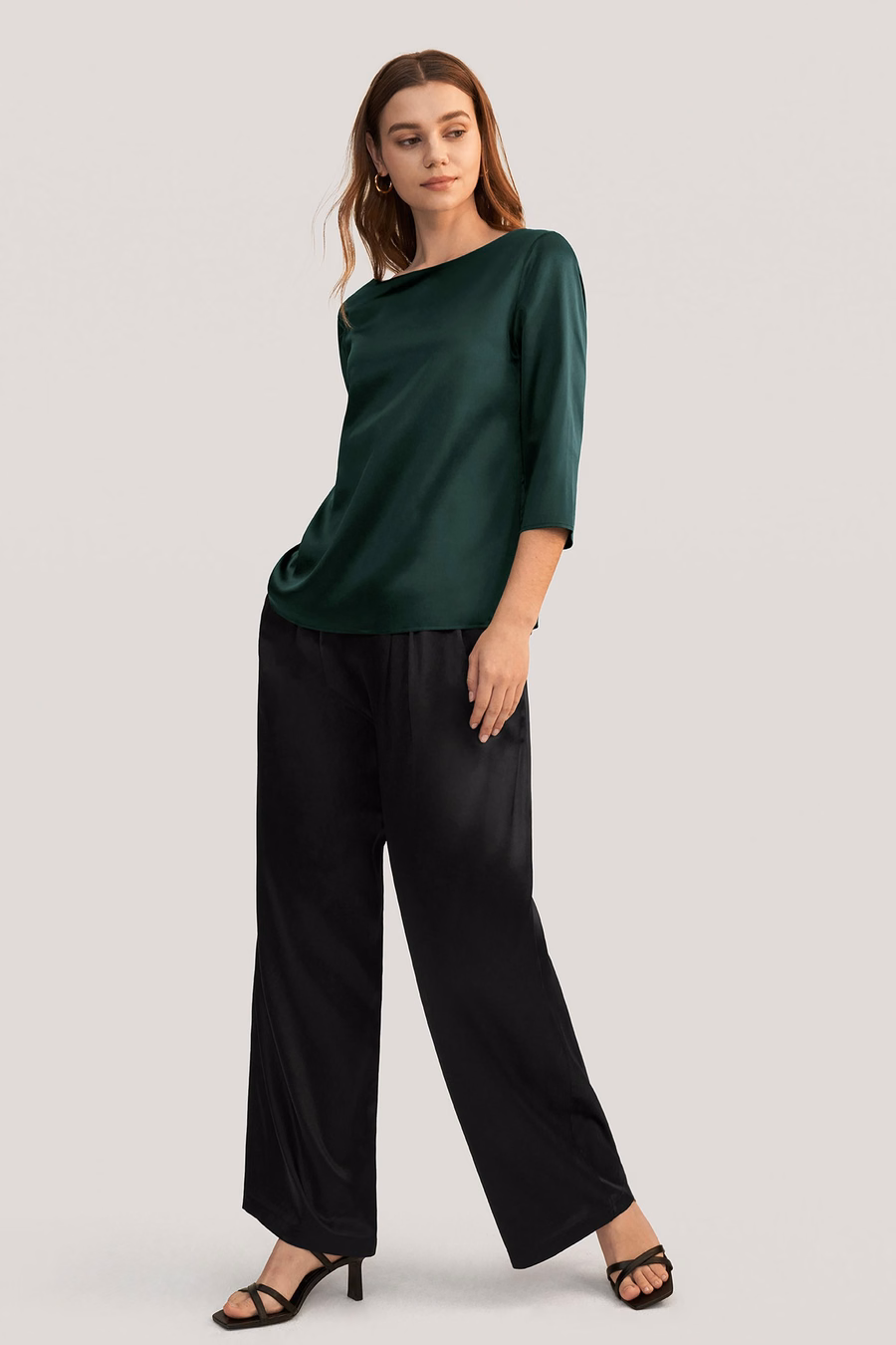 3/4 Mouw Boot Hals Zijde Blouse