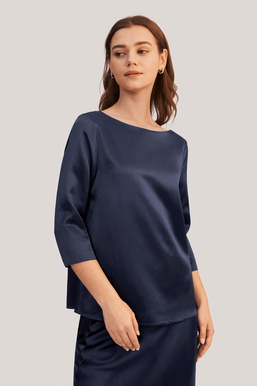 3/4 Mouw Boot Hals Zijde Blouse