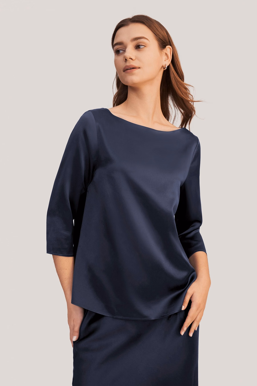 3/4 Mouw Boot Hals Zijde Blouse