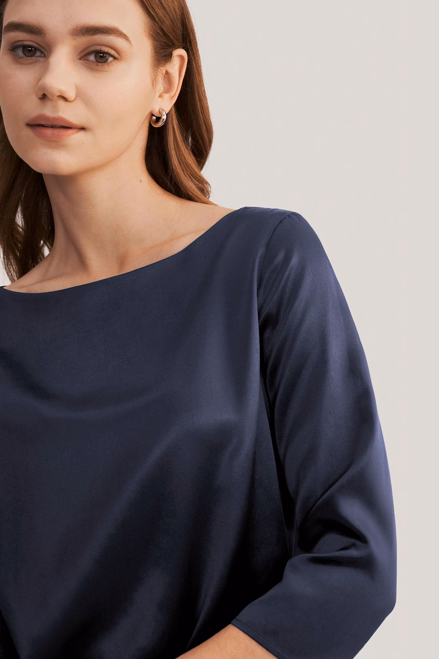 3/4 Mouw Boot Hals Zijde Blouse