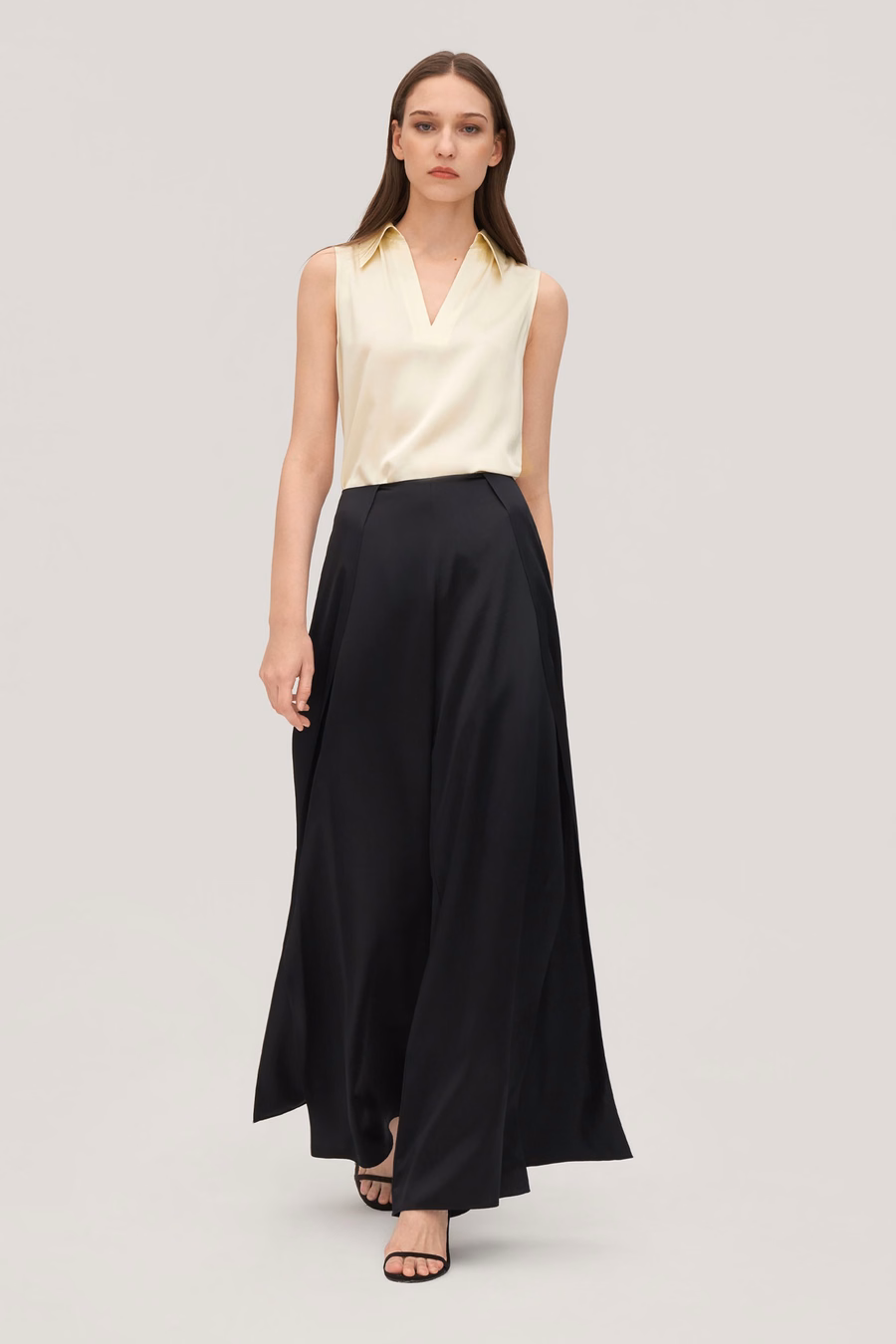 V-hals mouwloze zijden paarse blouse voor dames