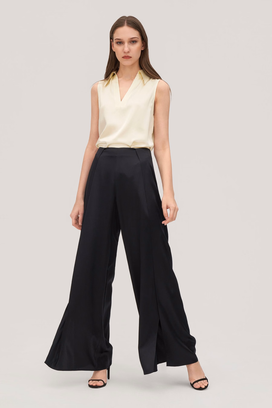 V-hals mouwloze zijden paarse blouse voor dames