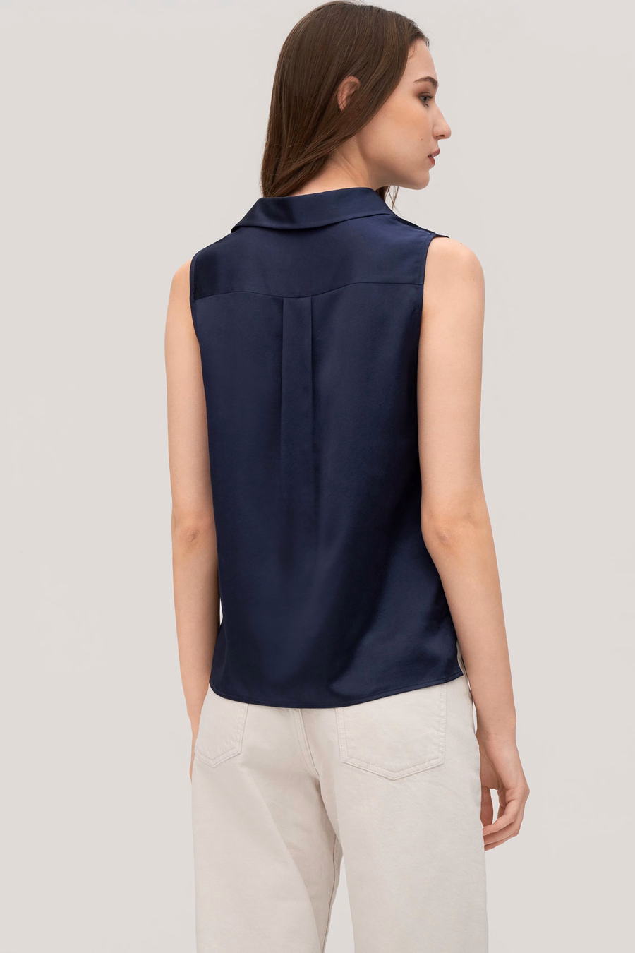 V-hals mouwloze zijden paarse blouse voor dames