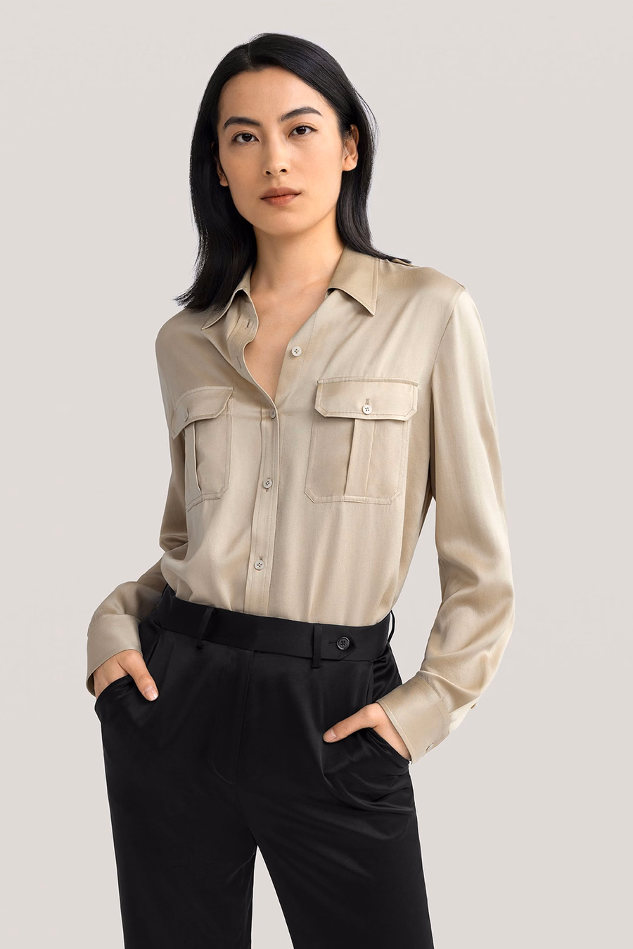 Sandwashed Zijde Shirt Met Epauletten