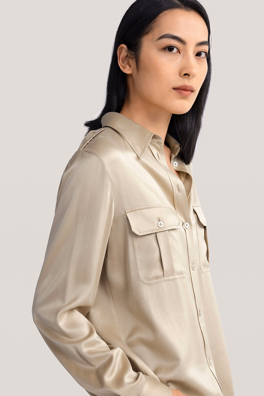 Sandwashed Zijde Shirt Met Epauletten