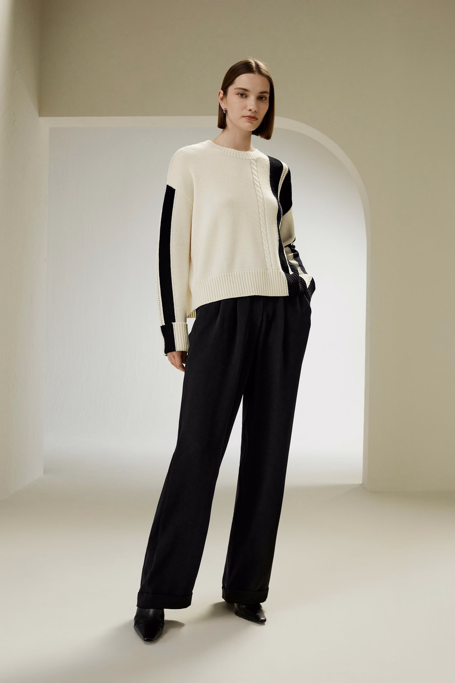 Bicolor Stripe Knit Wol Sweater