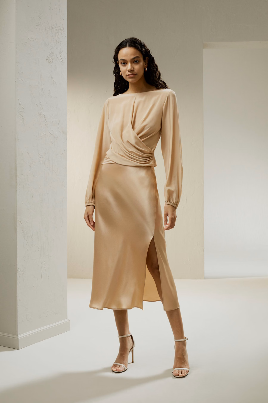 Nipped Waist Crêpe de Chine Blouse