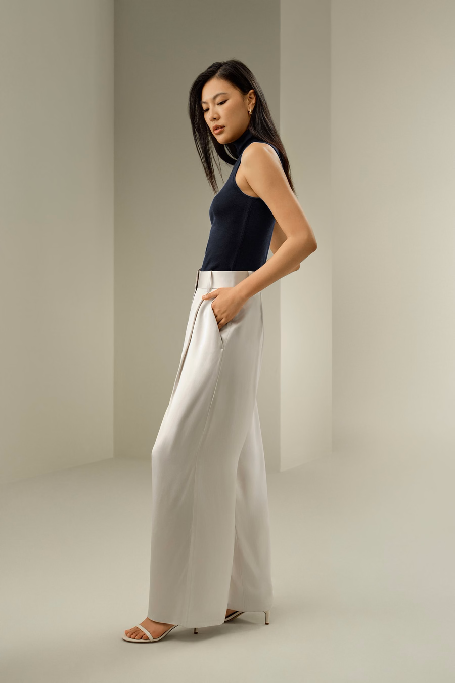 High-Waisted Wide Leg Dense Silk Pants