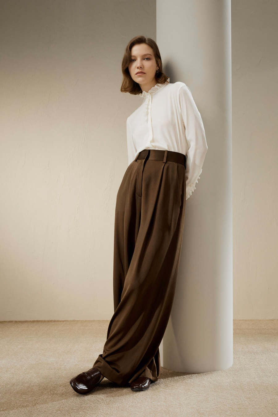 High-Waisted Wide Leg Dense Silk Pants