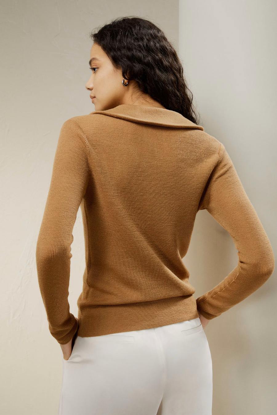 Gaia Geribde Half Zip Ultra-fijne Merino Wol Trui