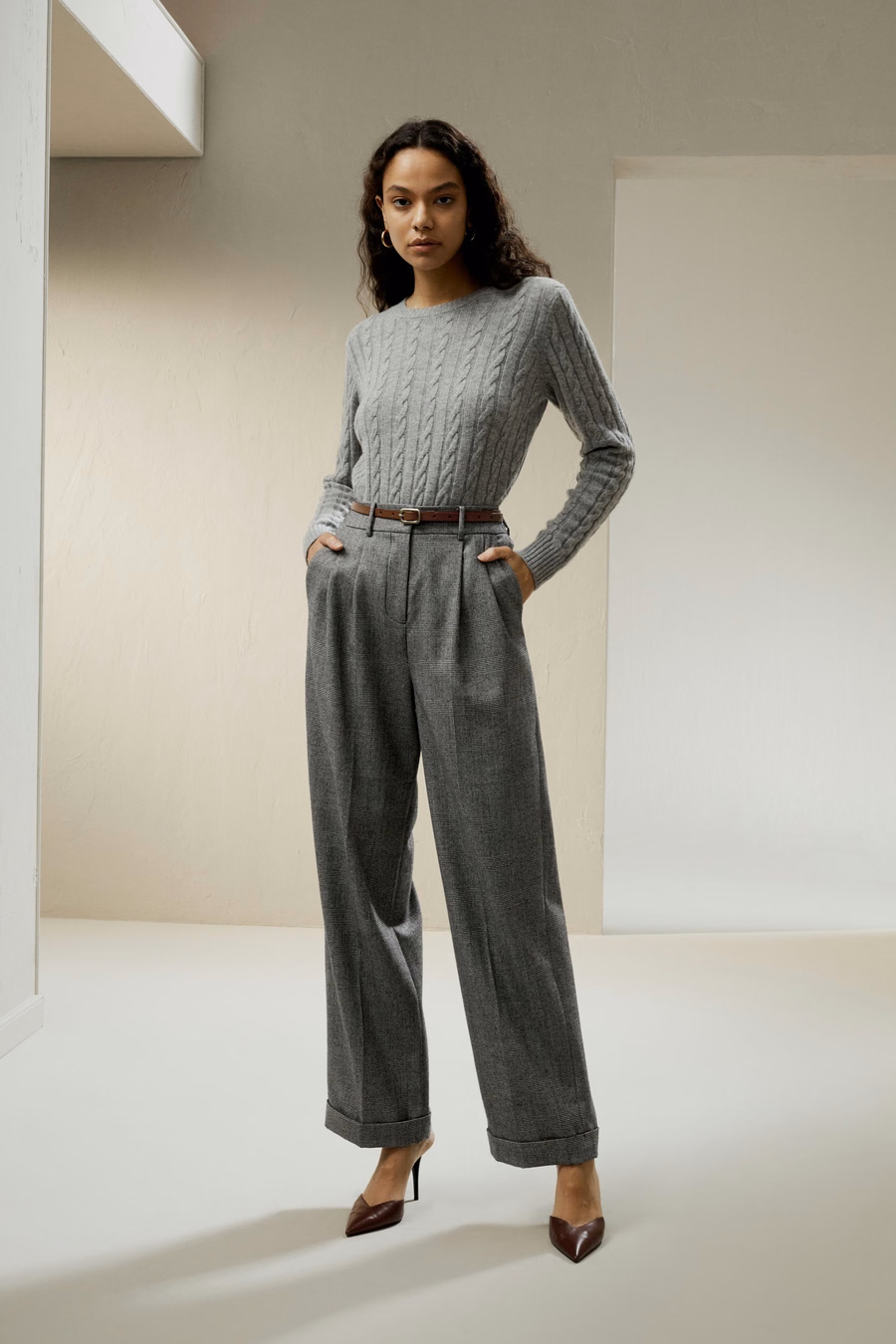 Classic Cable Knit Sweater met Ribbelranden