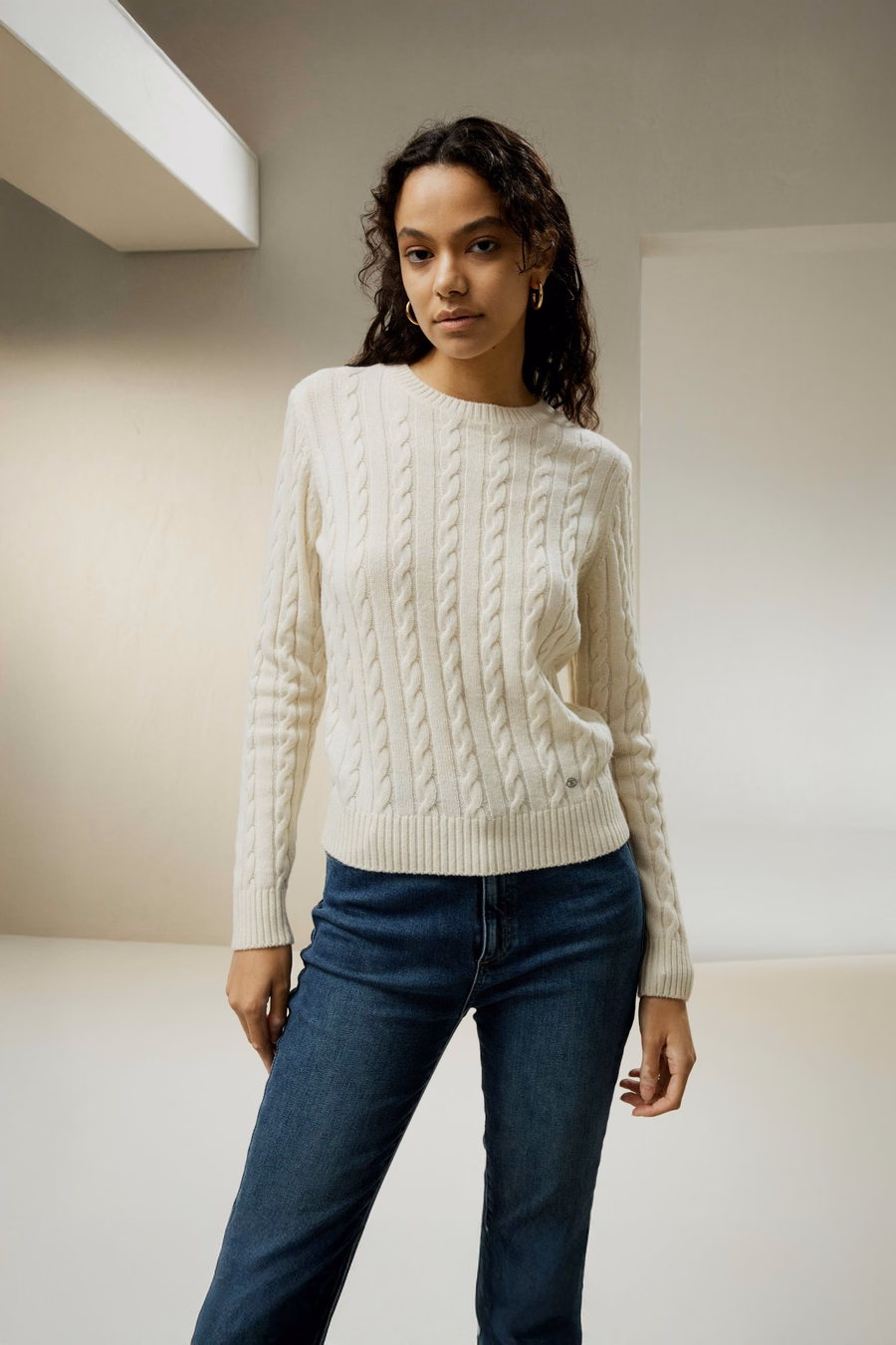 Classic Cable Knit Sweater met Ribbelranden