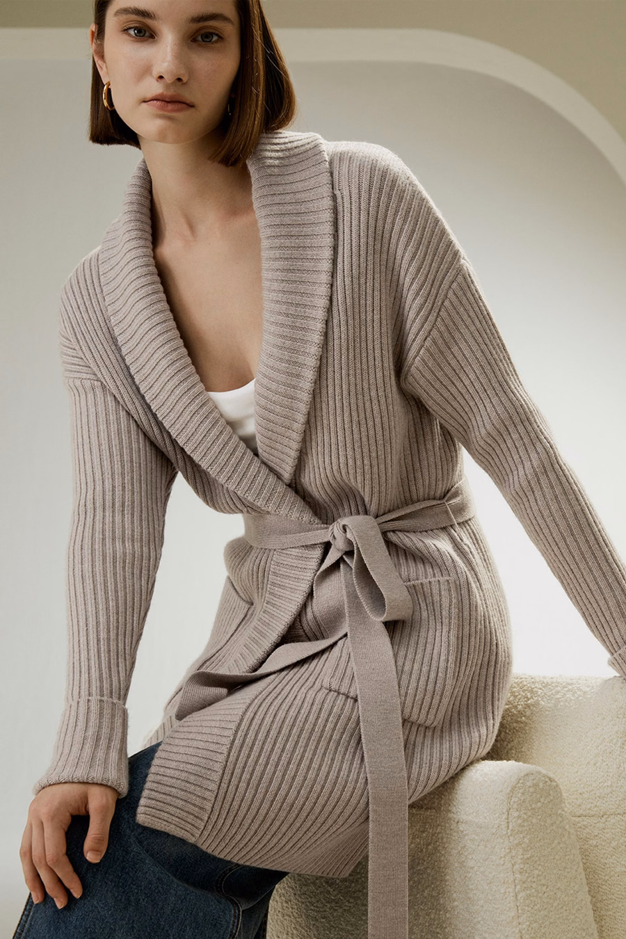 Merino Wol Schaal Kraag Cardigan