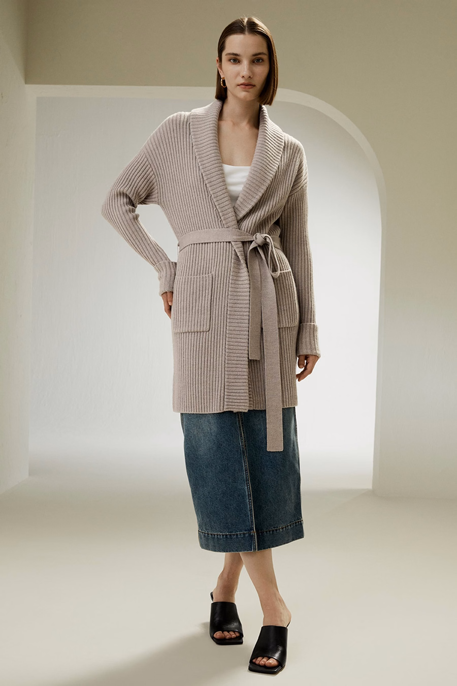 Merino Wol Schaal Kraag Cardigan