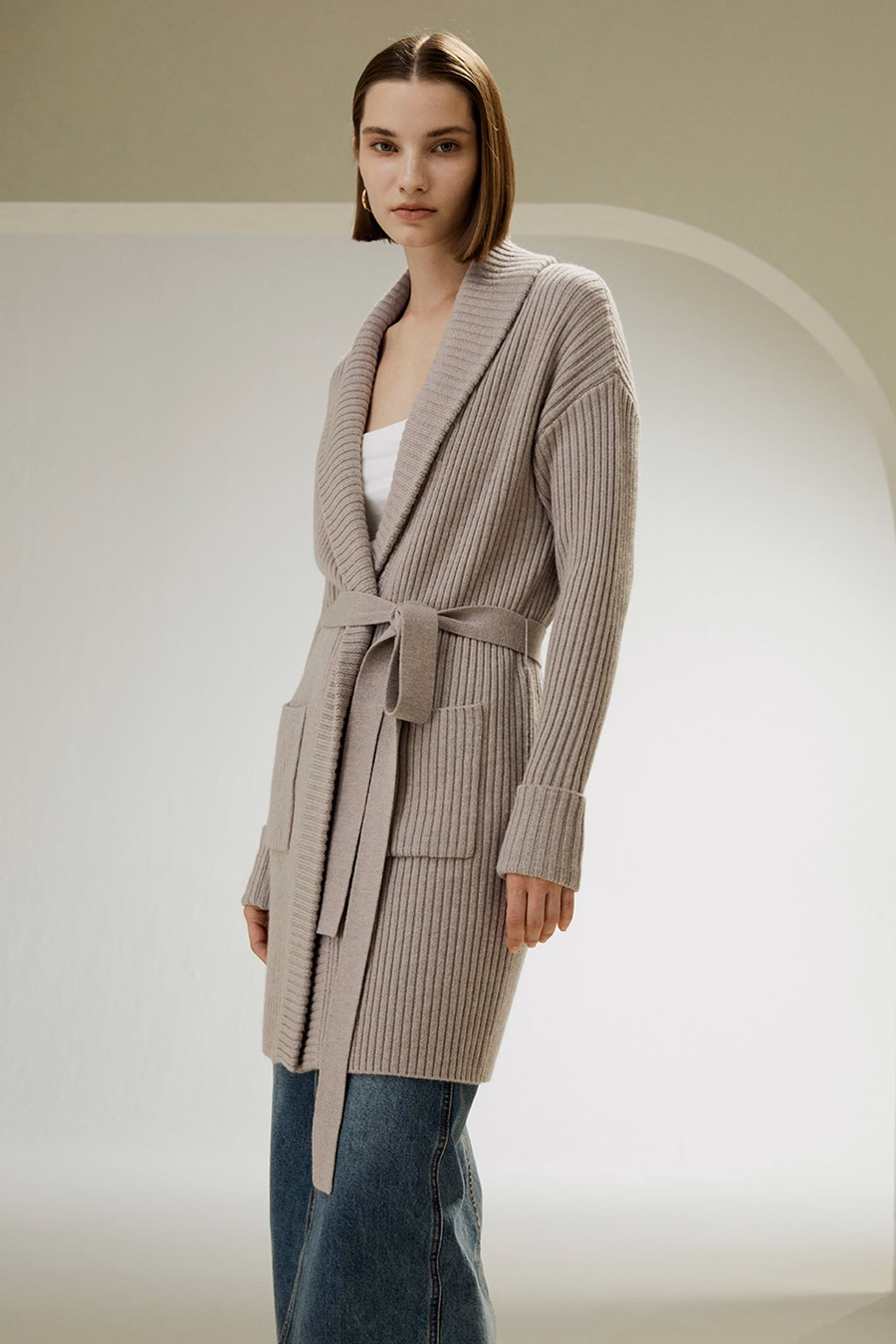 Merino Wol Schaal Kraag Cardigan