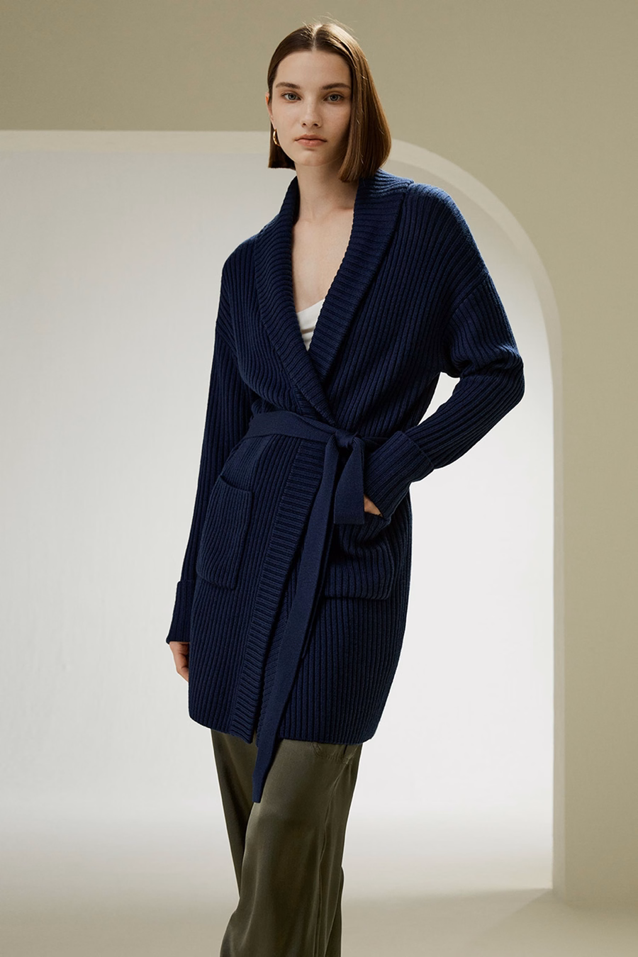 Merino Wol Schaal Kraag Cardigan