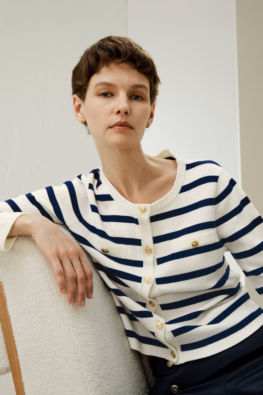 Gariana Gestreepte Wol Cardigan