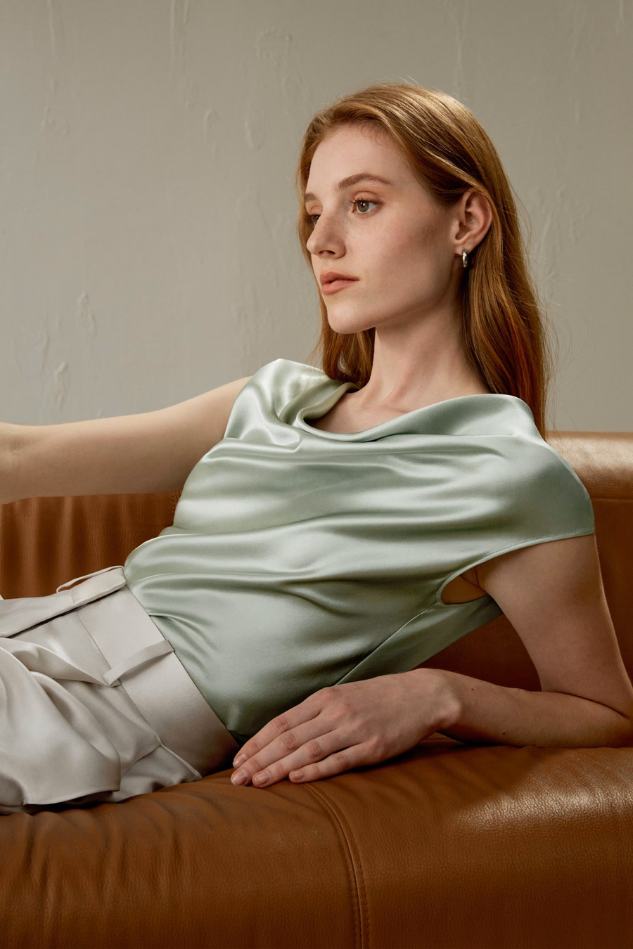 Silk Charmeuse Cowl Neck Top
