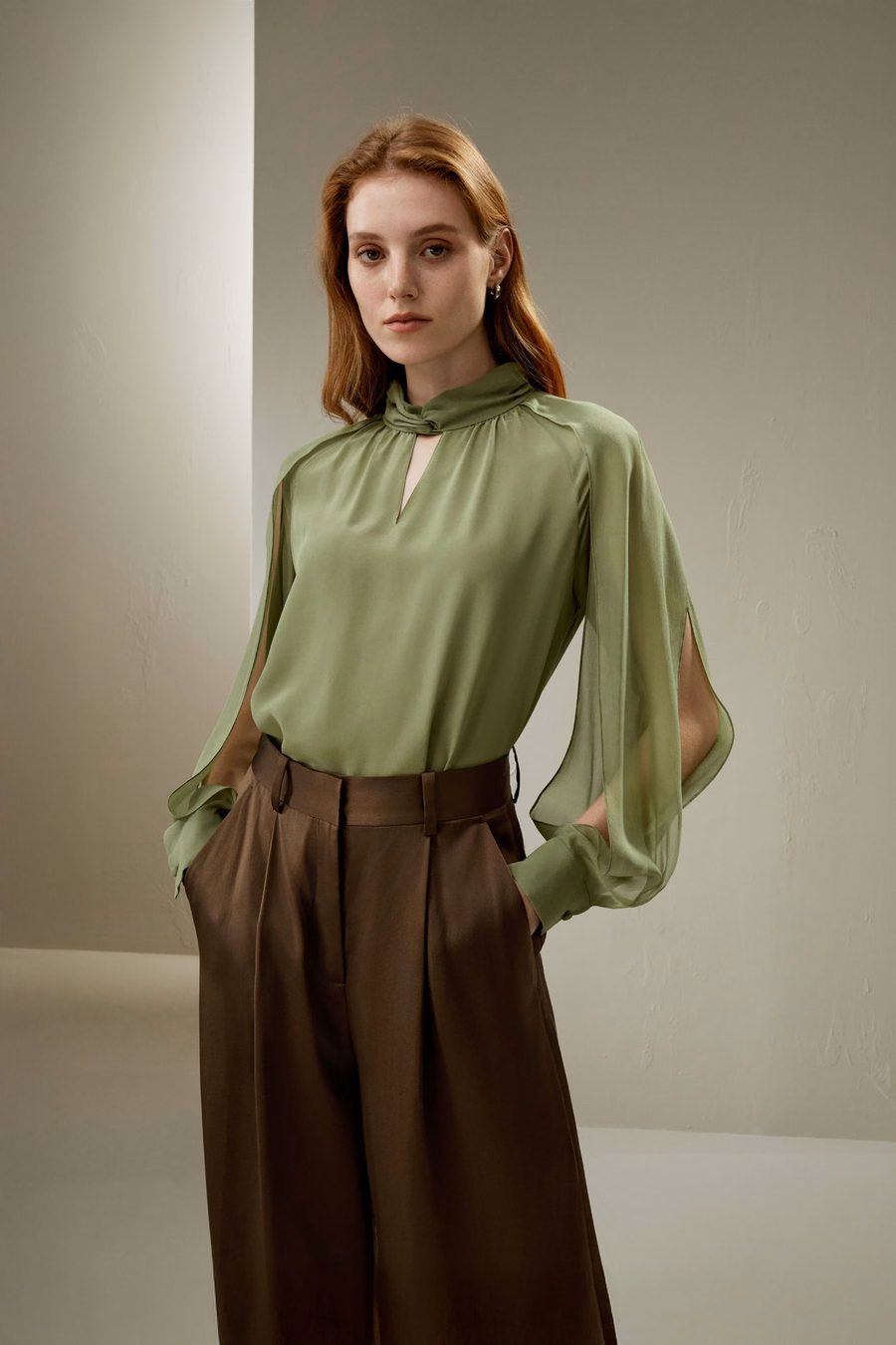 Zijsplit Lantern Mouwen Blouse