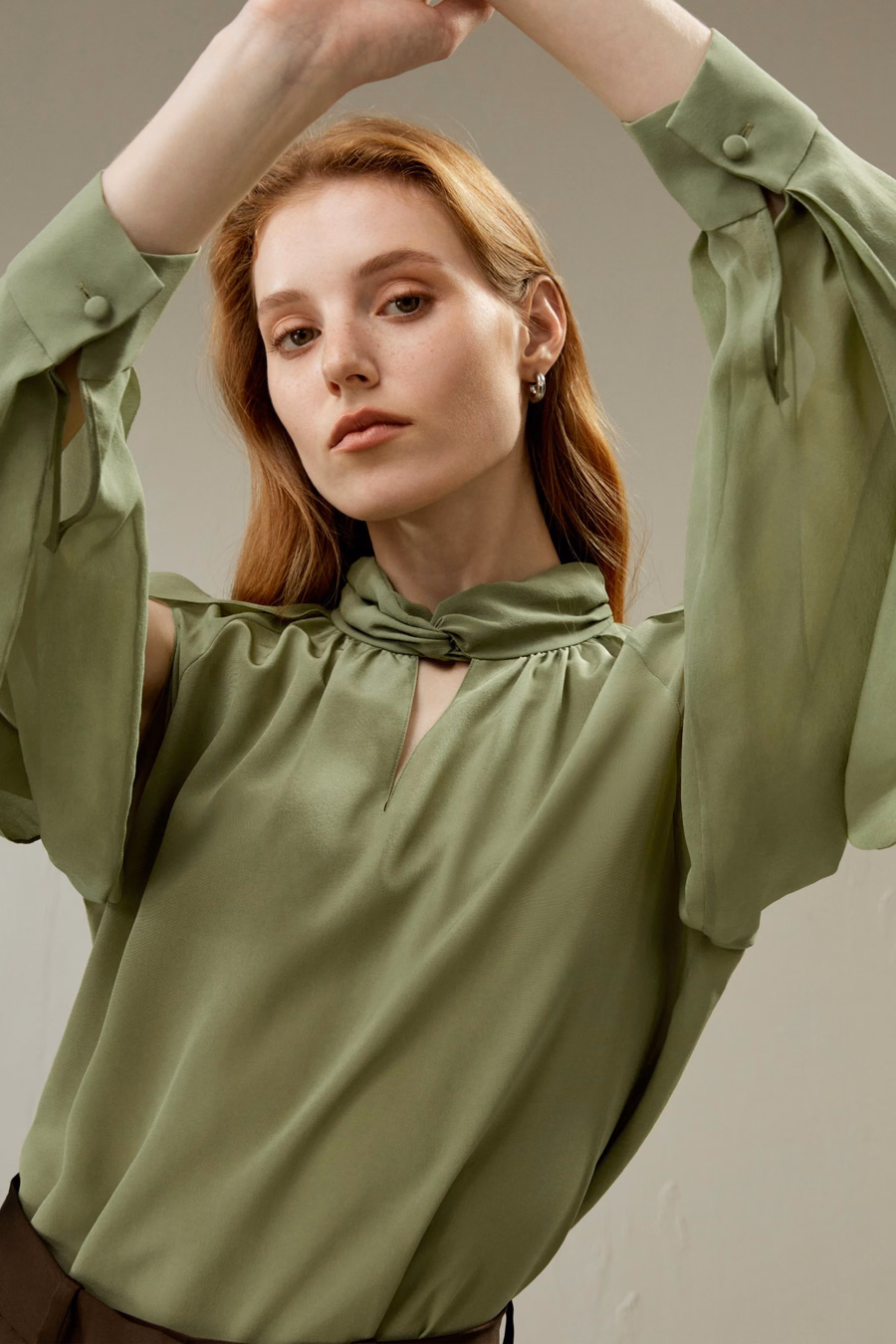 Zijsplit Lantern Mouwen Blouse