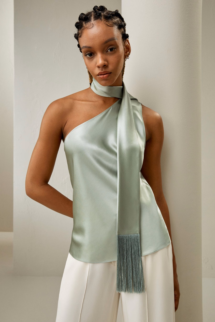 One-shoulder Top Met Troef Sjaal