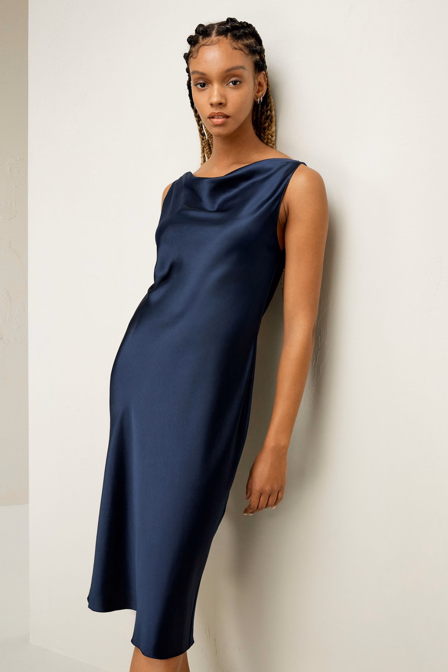 Cowl-Neck Zijde Midi-jurk