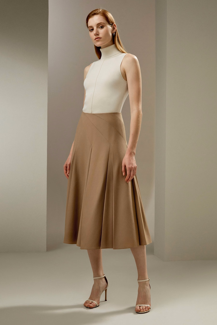 Plooiende Merino Wol Midi Rok