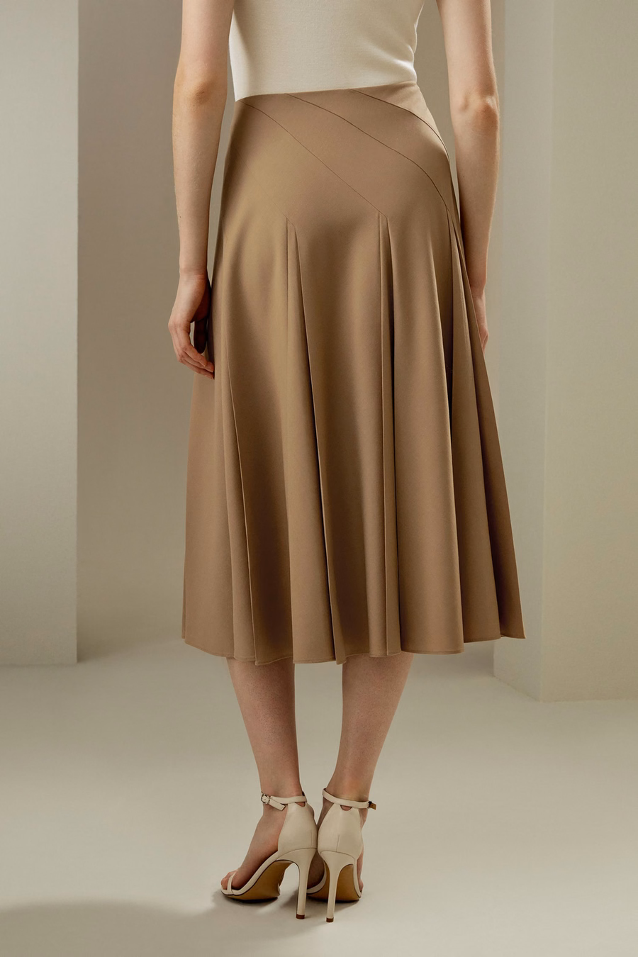 Plooiende Merino Wol Midi Rok