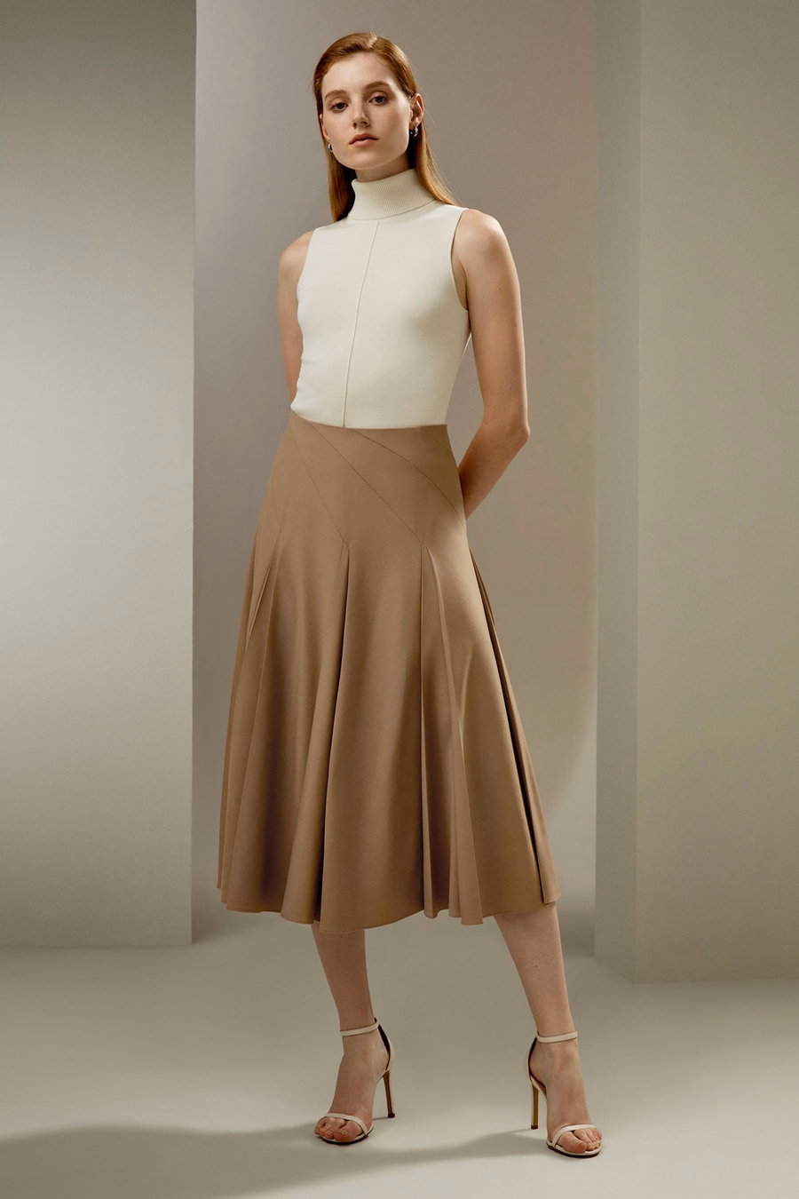 Plooiende Merino Wol Midi Rok