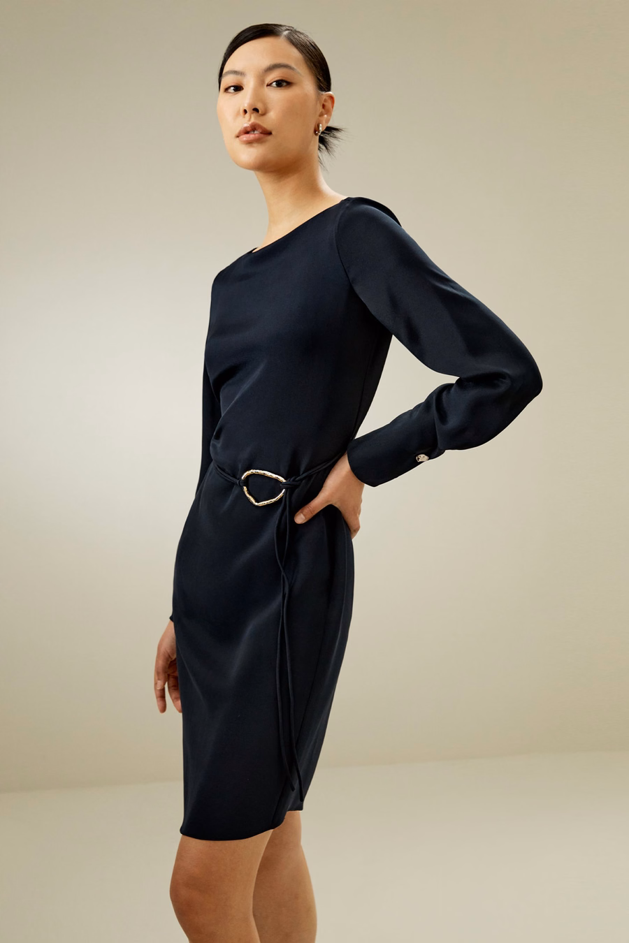 Bootneck Midi Jurk met Riem