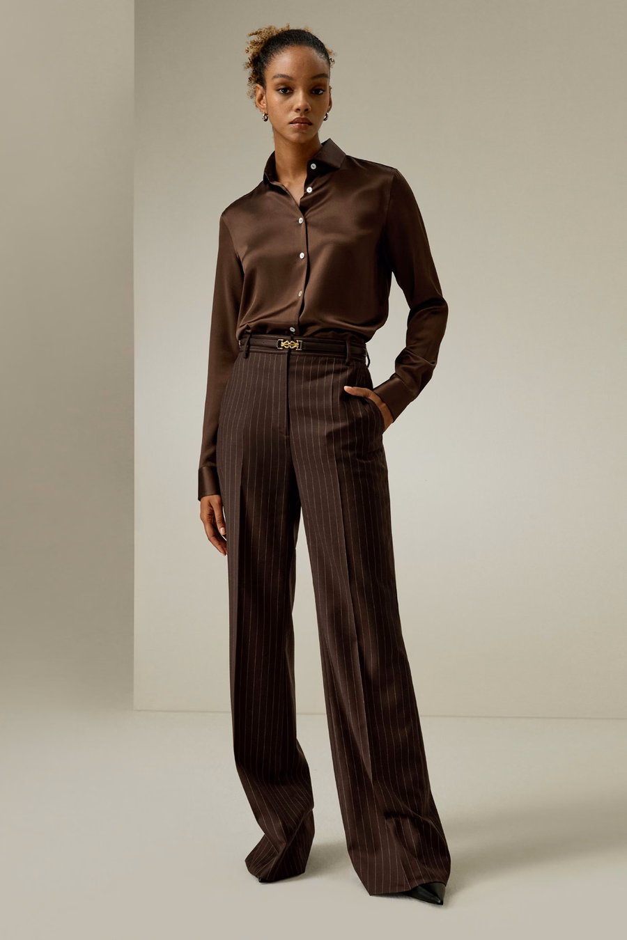 Gestreepte hoge taille rechte broek