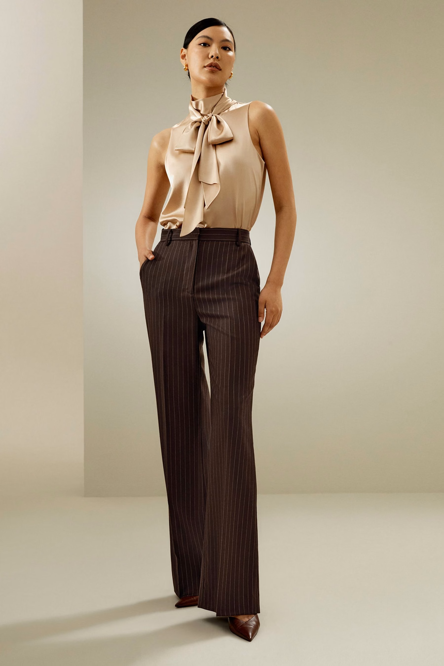 Sans mouwen Tie-Neck Zijde Blouse