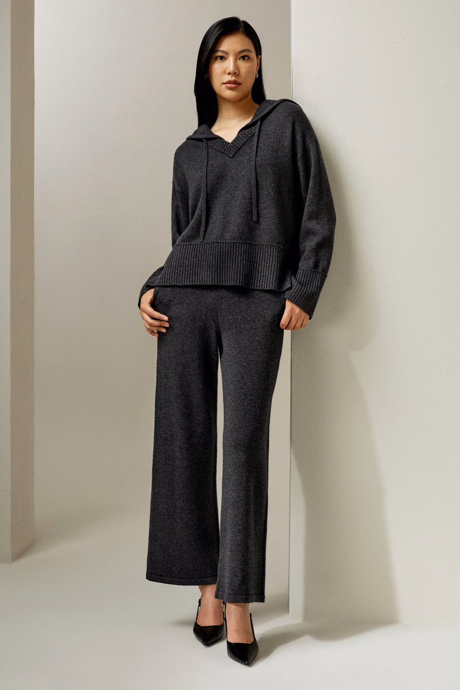 V-hals Wol-Kashmir Blend Hoodie