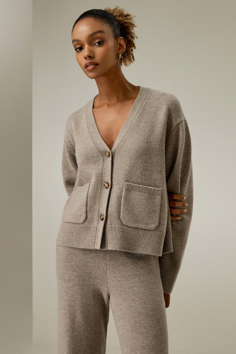 Korte wol-kashmir mengsel cardigan