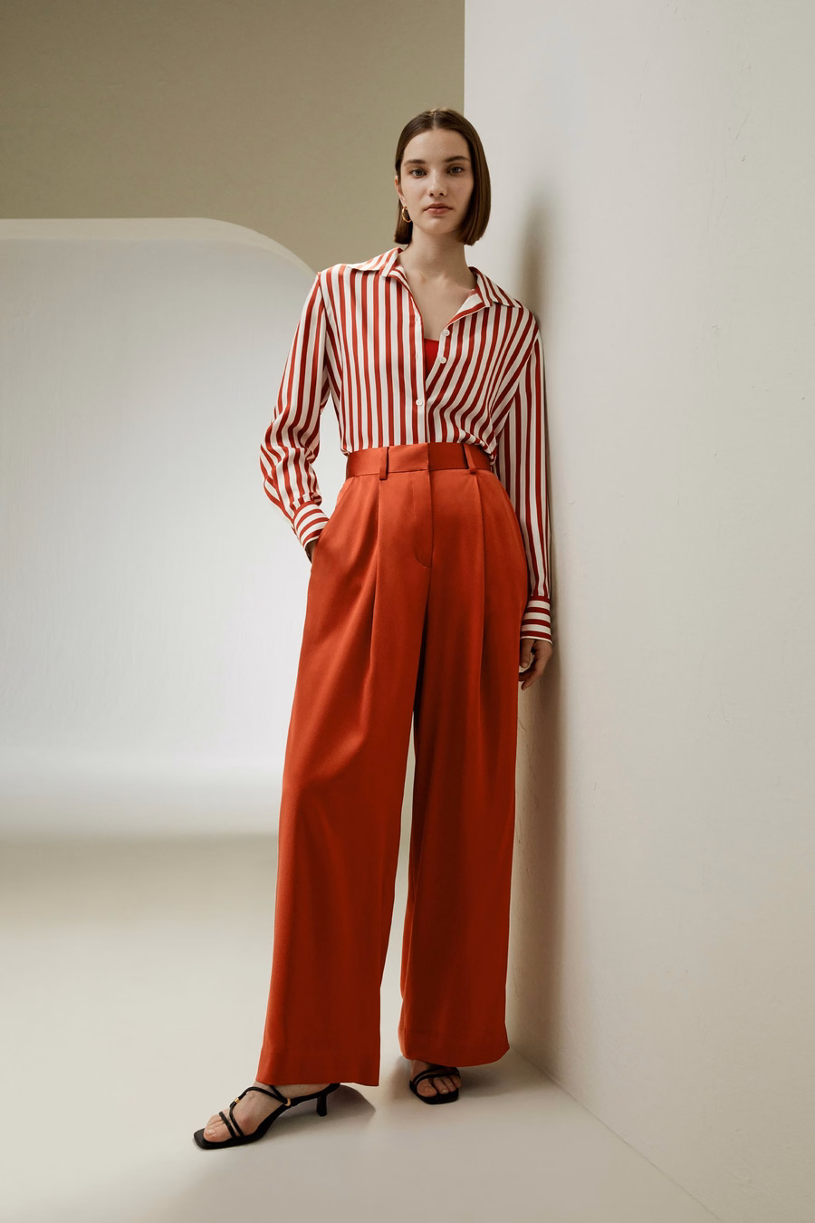 High-Waisted Wide Leg Dense Silk Pants