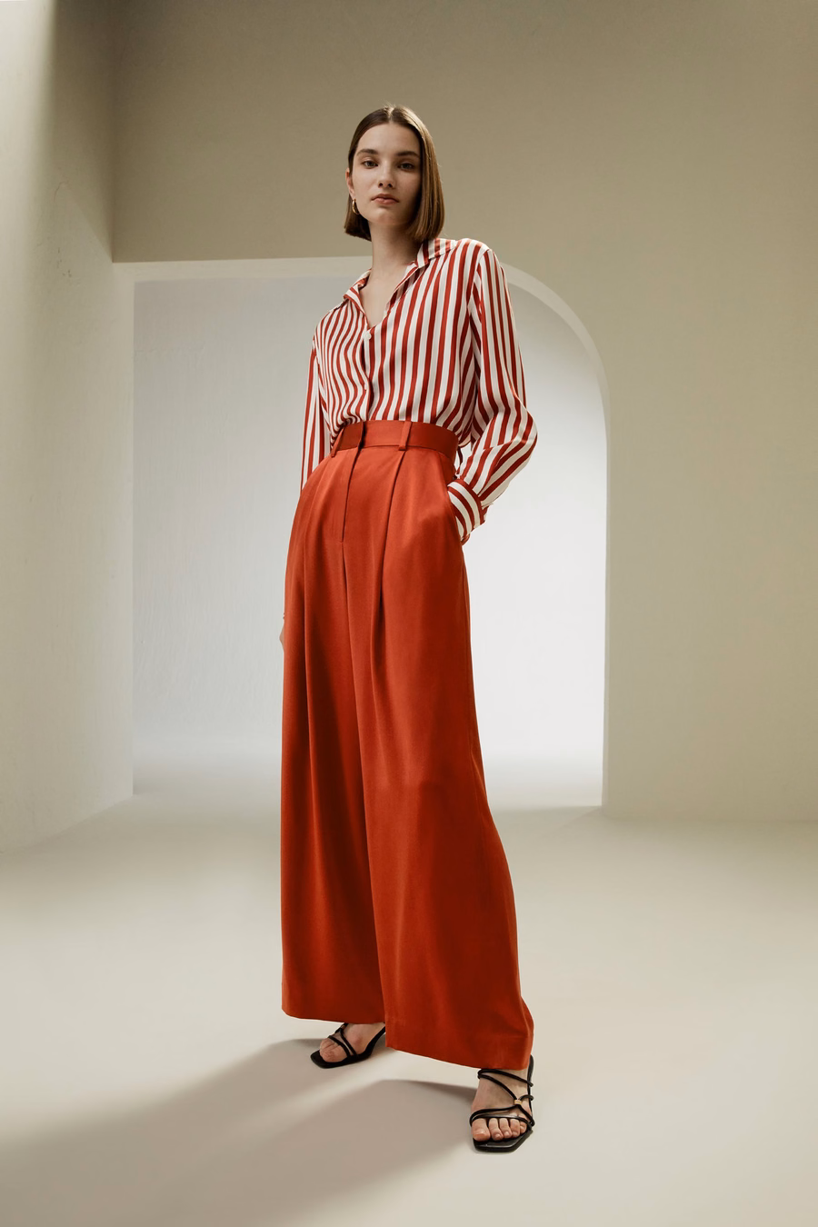 High-Waisted Wide Leg Dense Silk Pants