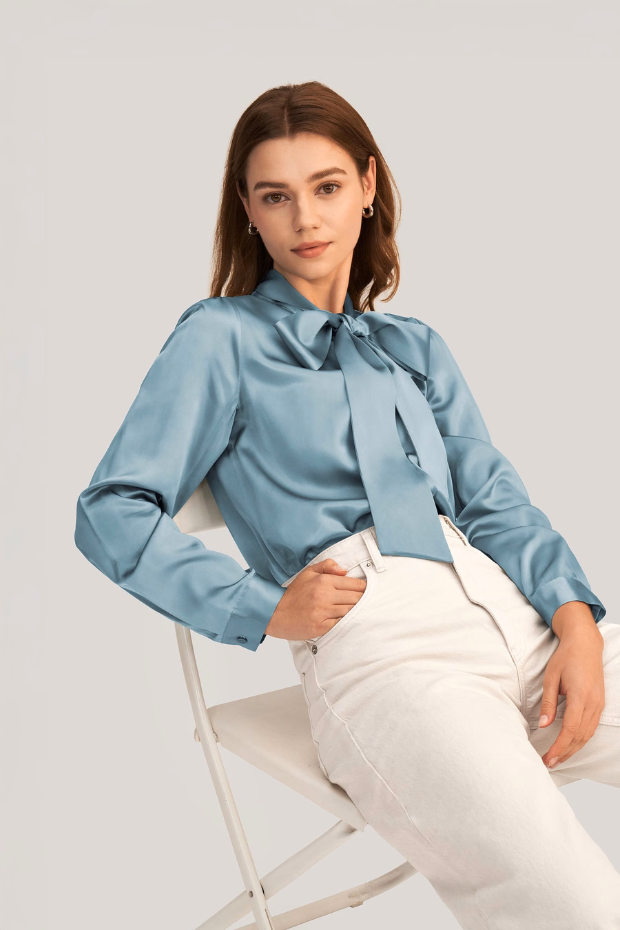 Vrouwen vlinderdas kraag zijde blouse