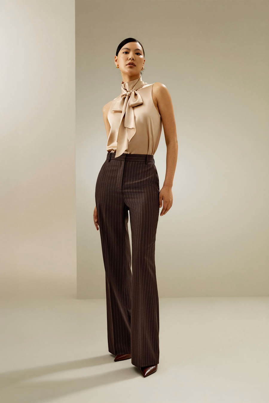 Sans mouwen Tie-Neck Zijde Blouse