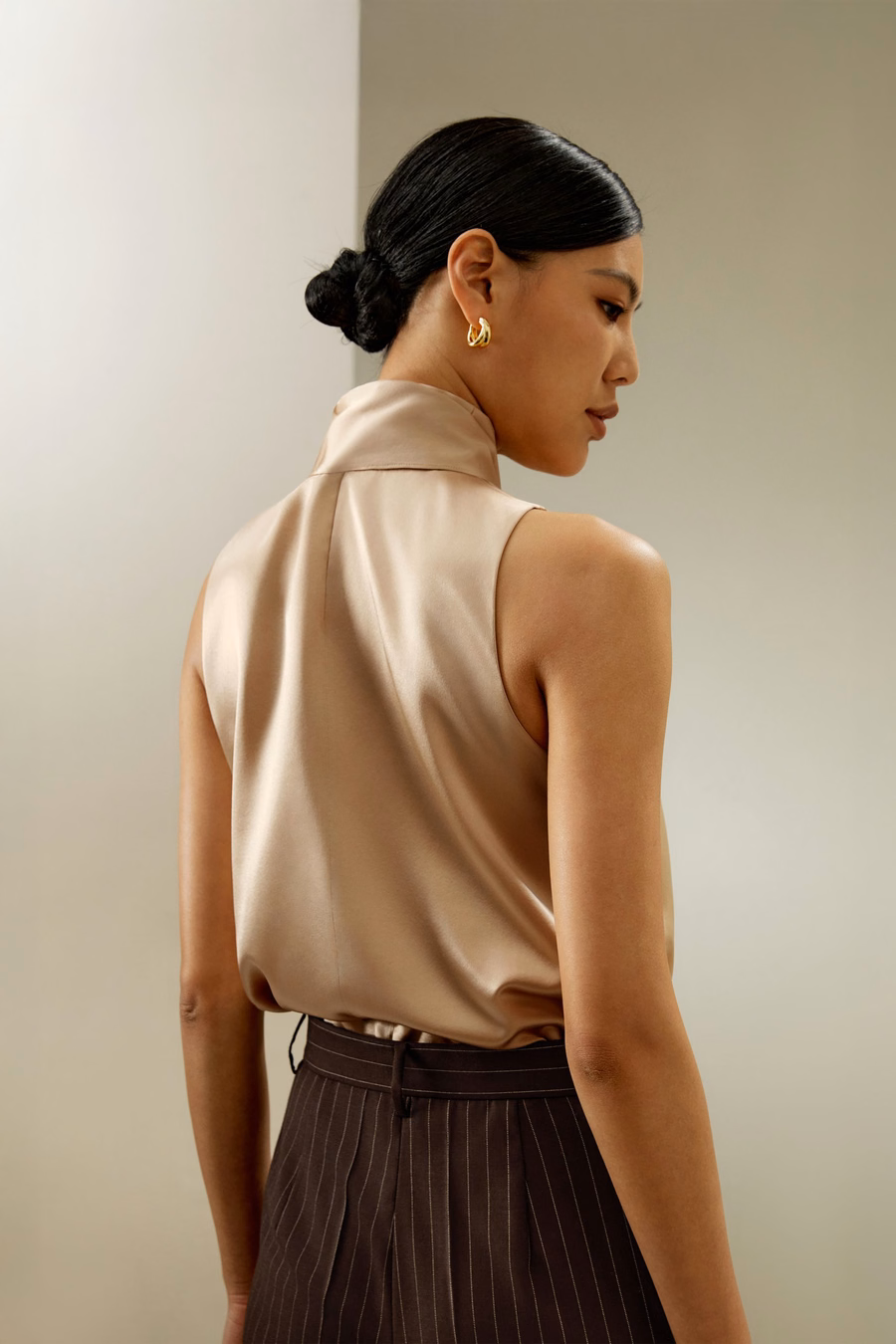 Sans mouwen Tie-Neck Zijde Blouse