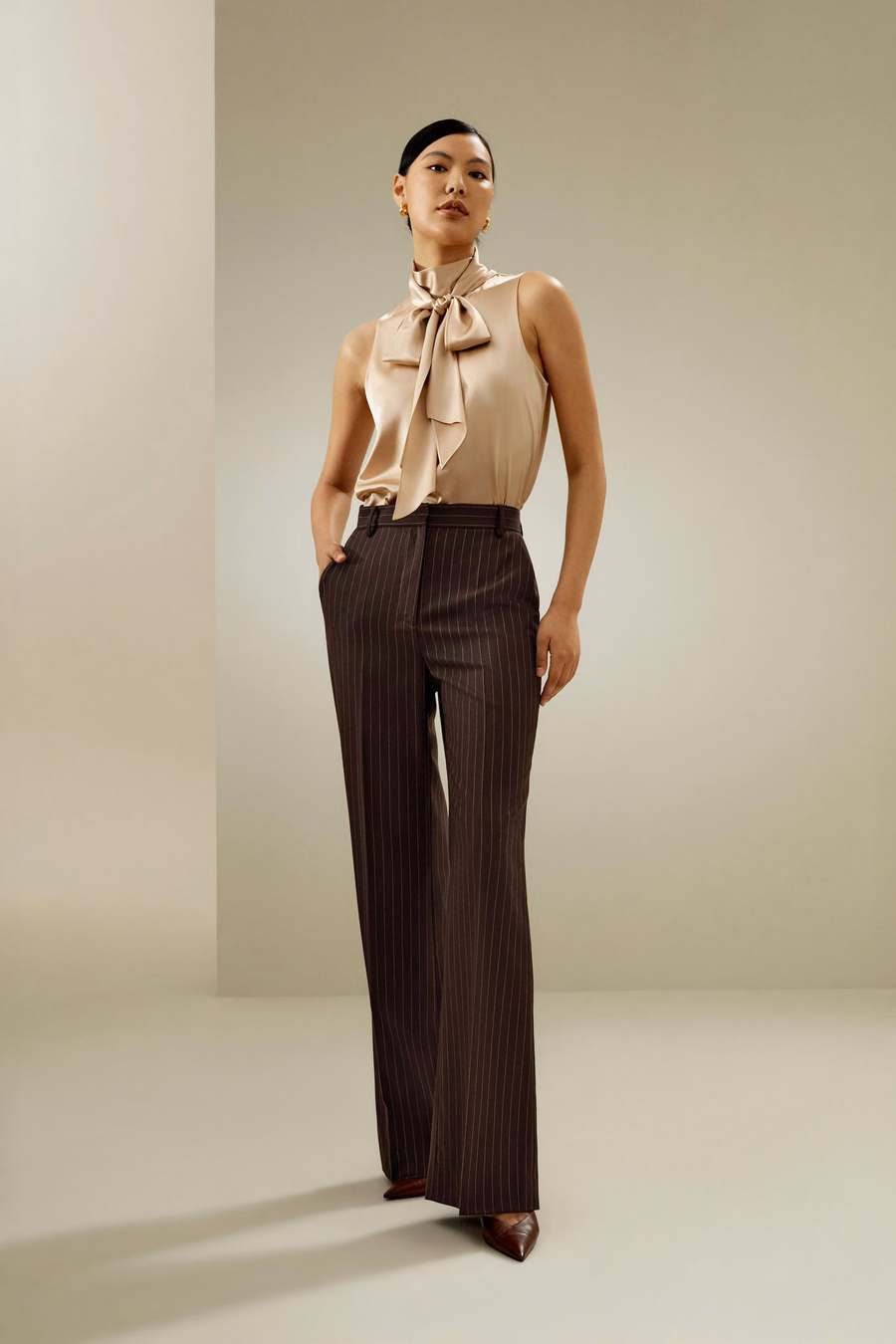 Sans mouwen Tie-Neck Zijde Blouse