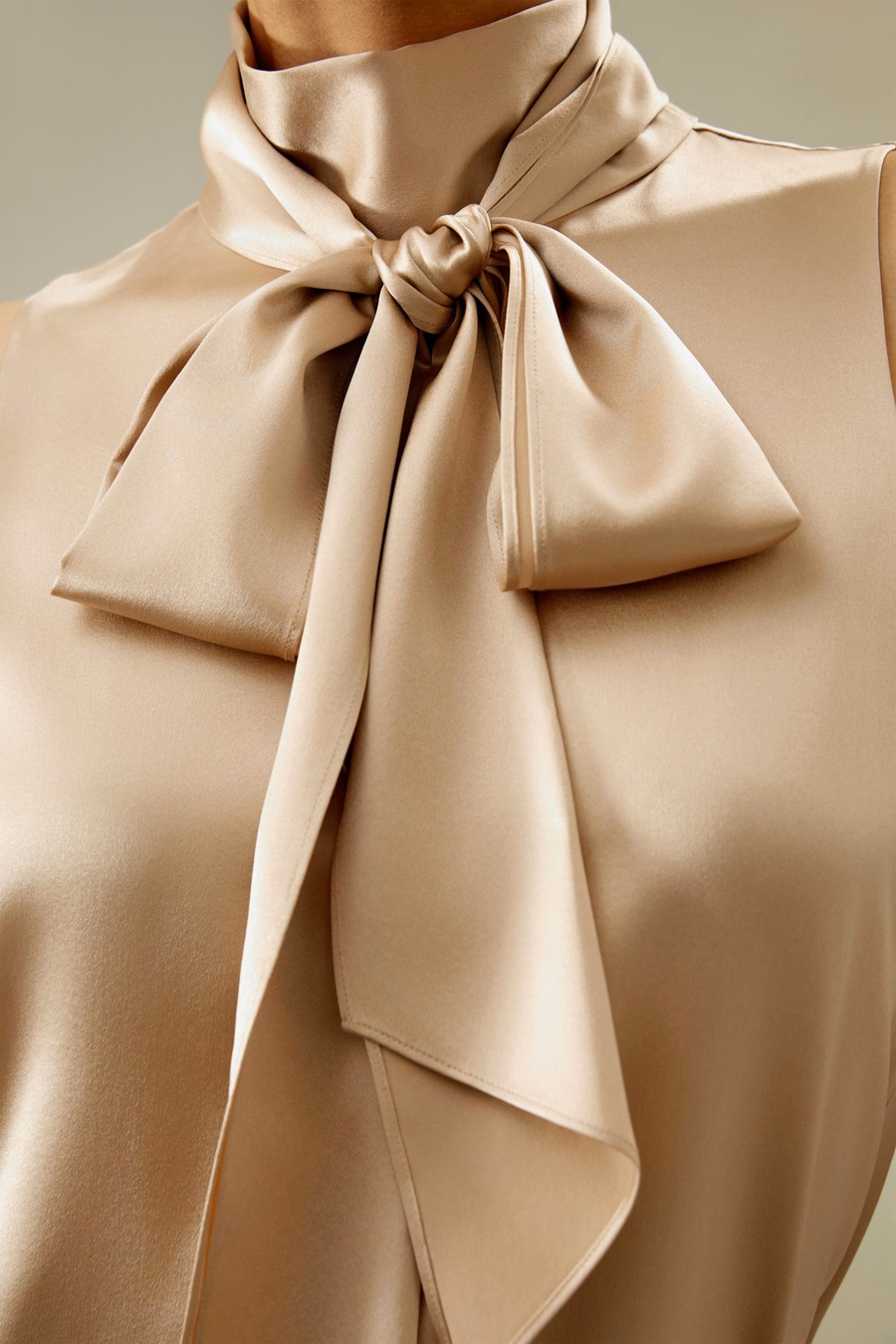 Sans mouwen Tie-Neck Zijde Blouse