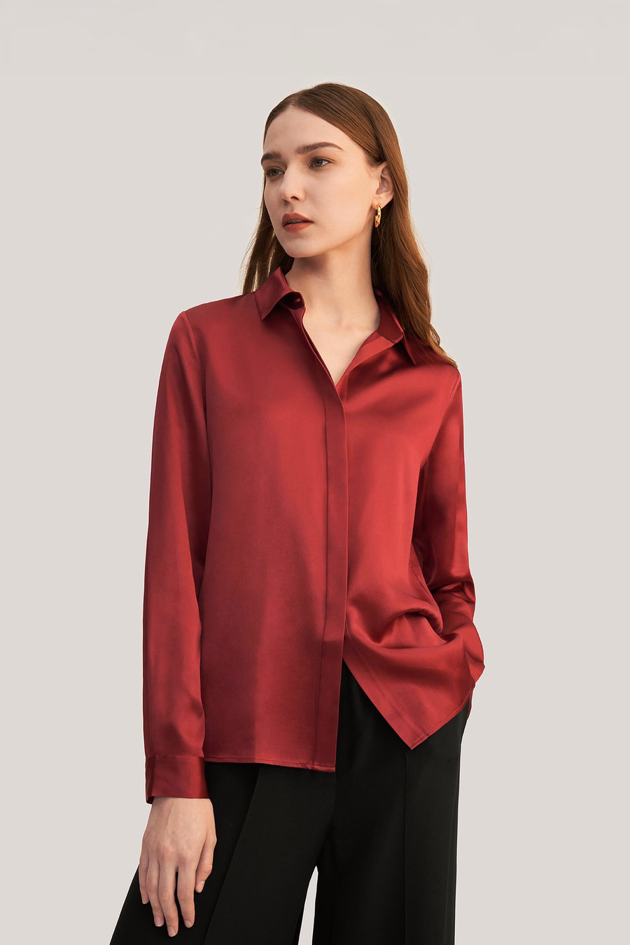 Basis Verborgen Knoplijst Zijde Shirt