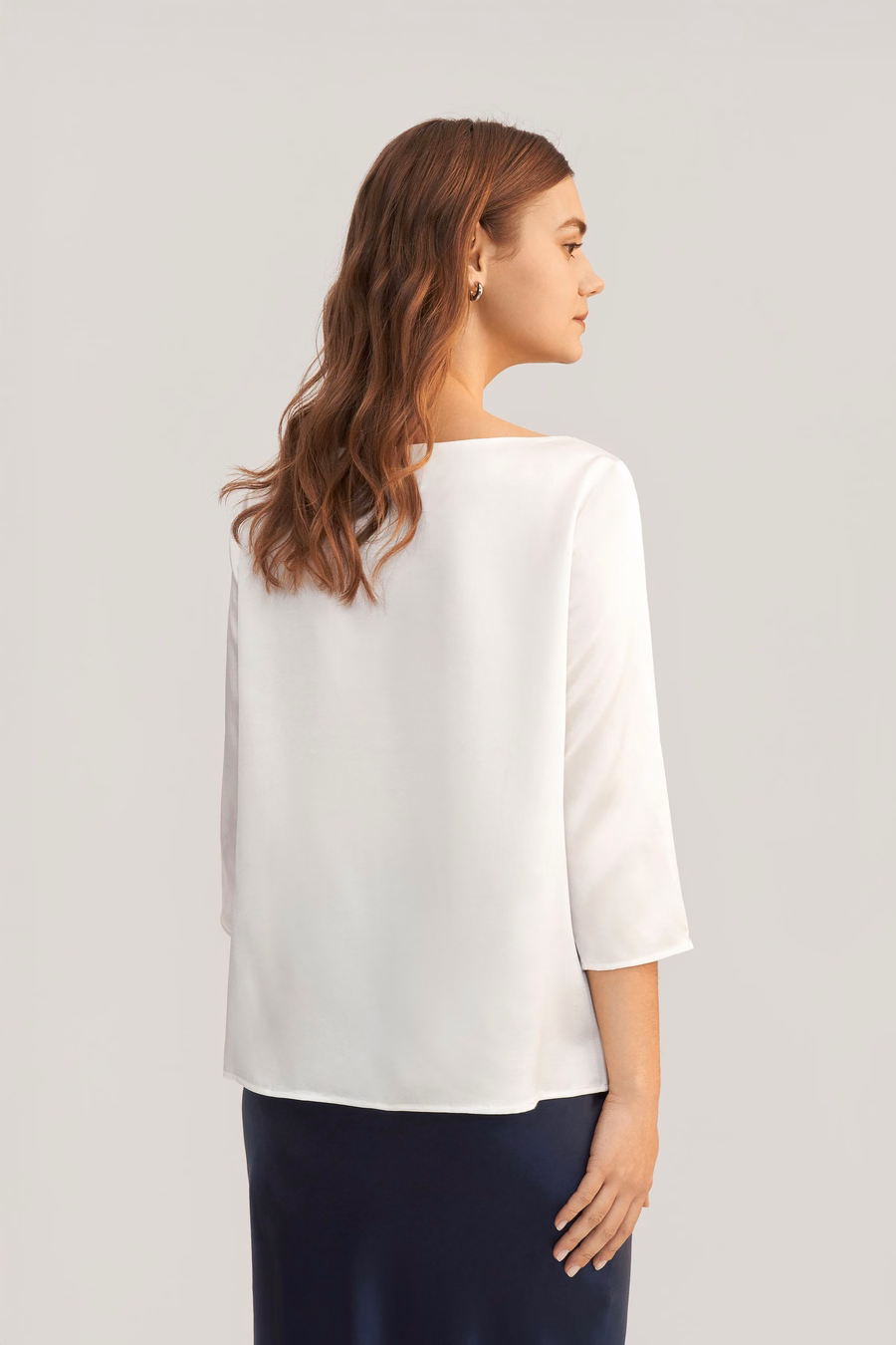 3/4 Mouw Boot Hals Zijde Blouse