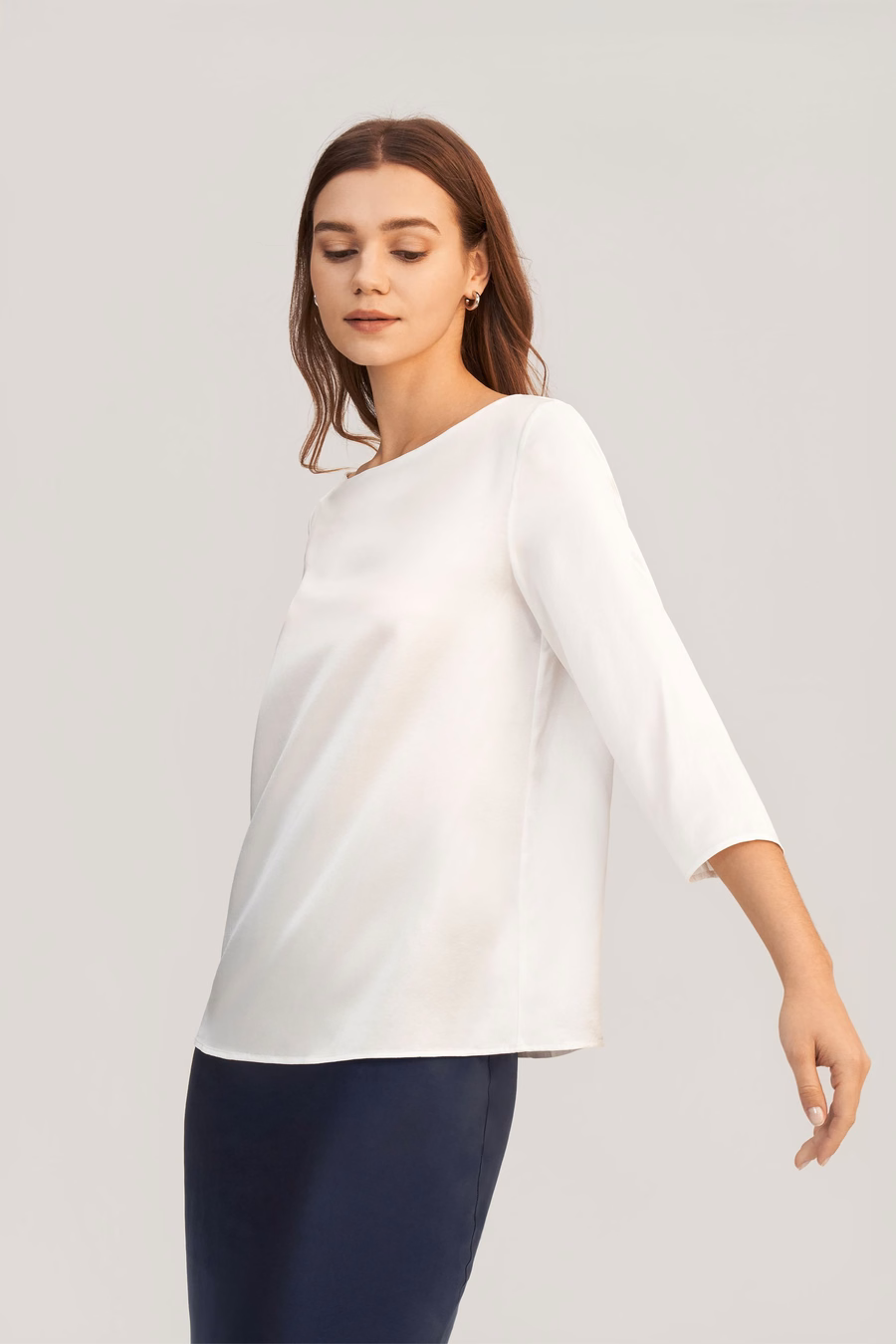 3/4 Mouw Boot Hals Zijde Blouse