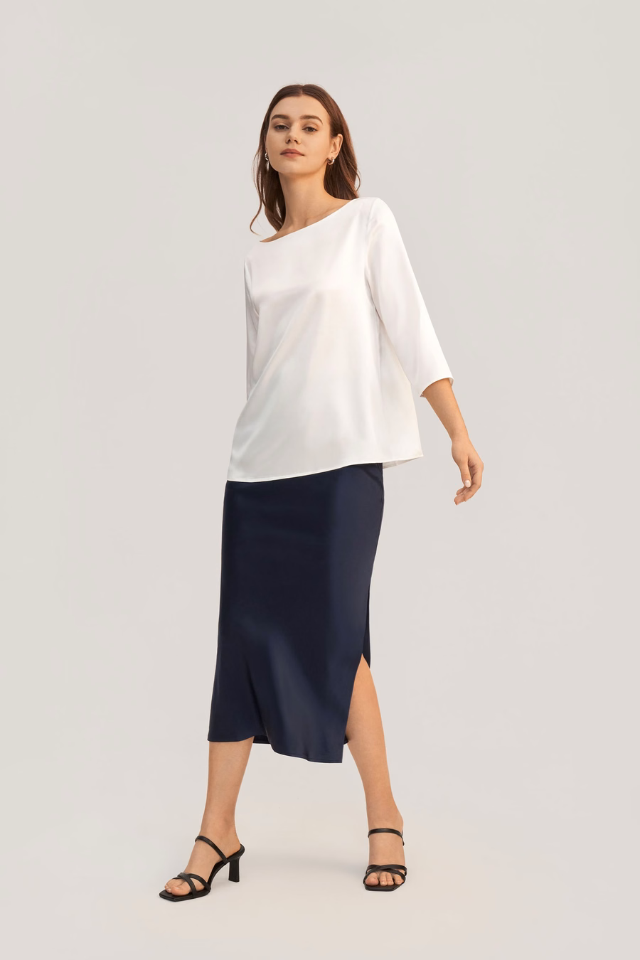 3/4 Mouw Boot Hals Zijde Blouse