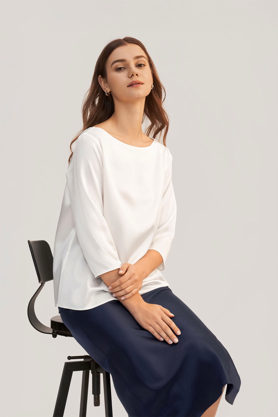 3/4 Mouw Boot Hals Zijde Blouse