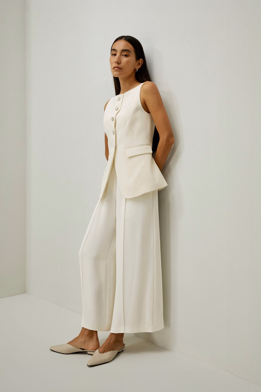 Sleeveless Button Up Silk Vest