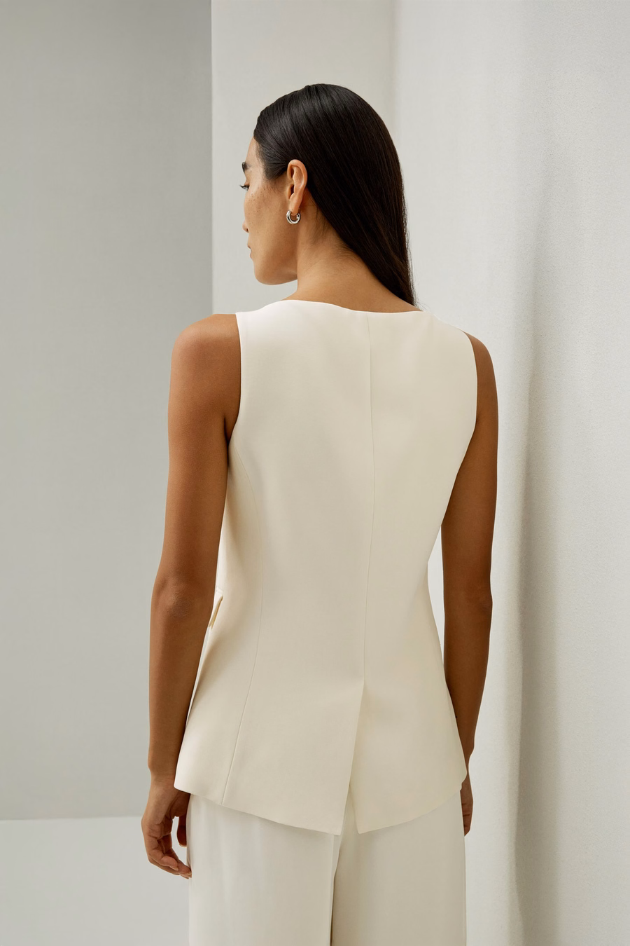 Sleeveless Button Up Silk Vest