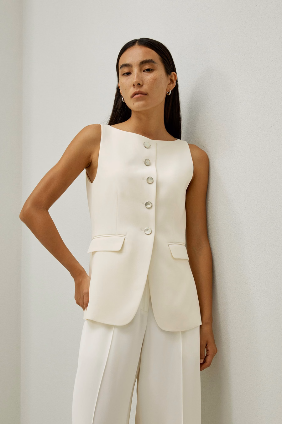 Sleeveless Button Up Silk Vest